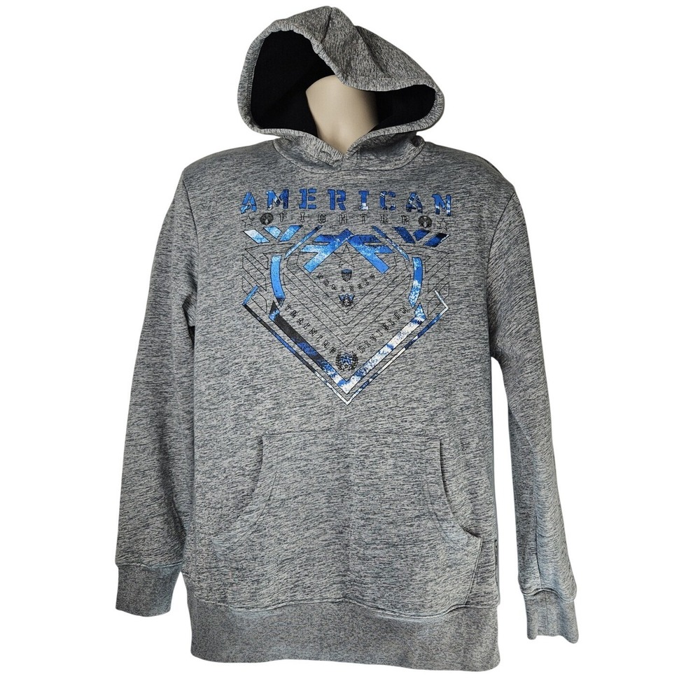 Y2K American Fighter Hoodie Men M Premium MMA Blue 00s The Buckle Foil Graphic